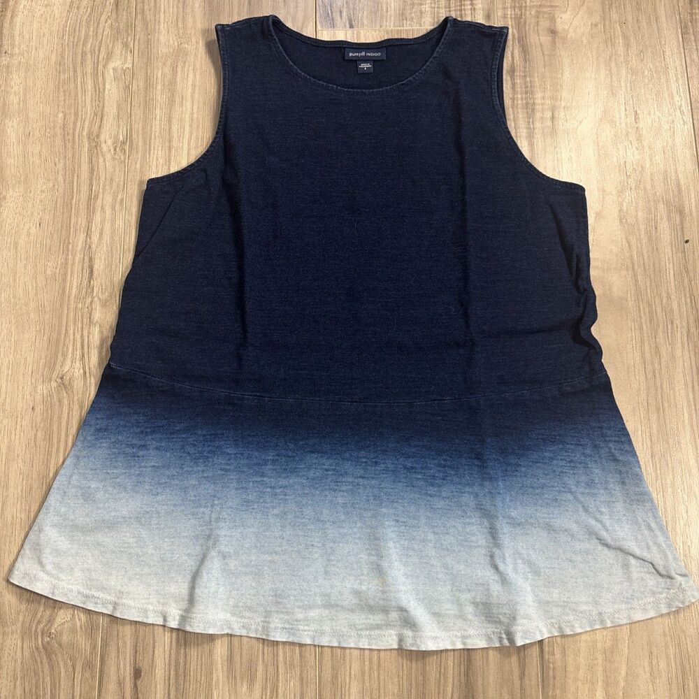 Pure Jill Indigo Peplem Sleeveless Cotton Top Blue Size Small